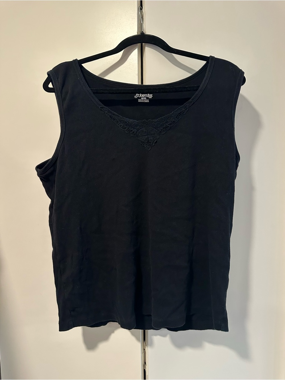 St. John's Bay Black Lace-Trim Sleeveless Tank Top 1x